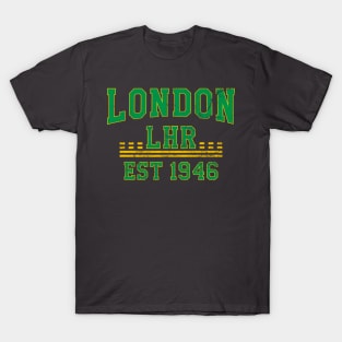 LHR London Heathrow Airport in collegiate style T-Shirt